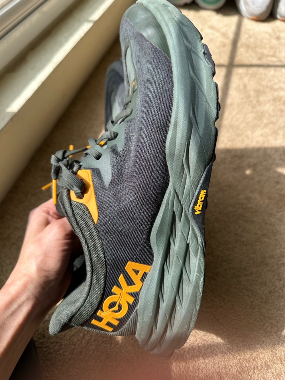 Hoka Men's Trail Running Shoe in Green and Yellow